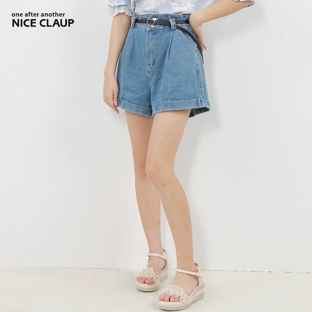 Nice Claup High Waisted A-line Denim Shorts Size 26 Light Blue Japan Summer